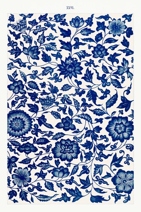 Blue flower pattern, Examples of Chinese Ornament selected from objects in the South Kensington Museum and other collections by Owen Jones. Digitally enhanced plate from our own original 1867 edition of the book. | free image by rawpixel.com Blue China Patterns, 16 Tattoo, Chinese Ornament, Blue Flower Pattern, Owen Jones, Chinese Flower, Chinese Pattern, Blue Pottery, Flower Ornaments