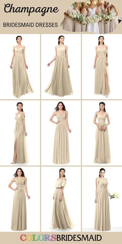 Champagne Colored Bridesmaid Dresses, Beige Bridesmaid Dress, Beige Bridesmaids, Champagne Wedding Colors, Champagne Color Dress, Bridesmaid Dresses Under 100, Vintage Bridesmaids, Champagne Bridesmaid Dresses, Champagne Bridesmaid