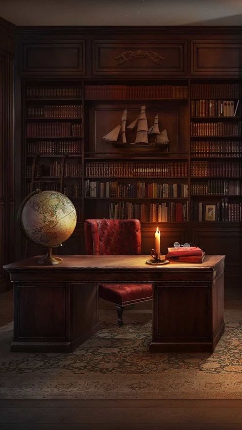 The Old-Fashioned Library Gentlemans Study, Academia Room, Casa Hobbit, Home Library Rooms, Library Room, Library Aesthetic, Home Library Design, Home Libraries, Library Design