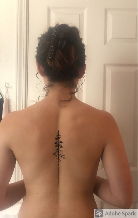 Willow Tree Spine Tattoo, Plant Spine Tattoos For Women, Spine Tattoos Nature, Tree Spine Tattoos For Women, Spine Tattoo Tree, Back Tree Tattoo Women, Botanical Spine Tattoo, Plant Spine Tattoo, Mountain Spine Tattoo