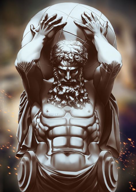 ArtStation - Statue Atlas, the world on your shoulders, Red Velvet Poseidon Statue, Zeus Statue, Greek God Tattoo, Atlas Tattoo, Zeus Tattoo, Statue Tattoo, Mermaid Statues, Greek Mythology Tattoos, God Tattoos