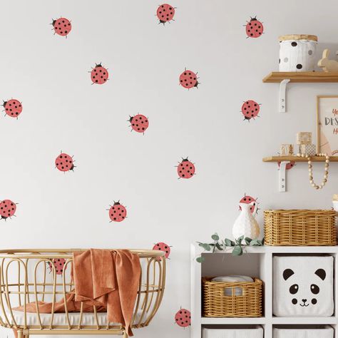 Polka Dot Walls Nursery, Ladybug Room Decor, Ladybug Bedroom, Wall Stickers For Nursery, Ladybug Room, Ladybug Nursery, Baby Room Wall Stickers, Ladybug Decorations, Baby Ladybug