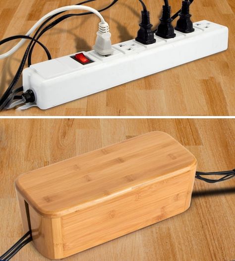 15 Creative Ways to Hide Common Household Eyesores Power Strip Hide Diy, Power Strip Hide, Kitty Litter Boxes, Hide Electrical Cords, Hide Tv Cords, Cord Box, Tv Cords, Outdoor Extension Cord, Tv Wall Cabinets