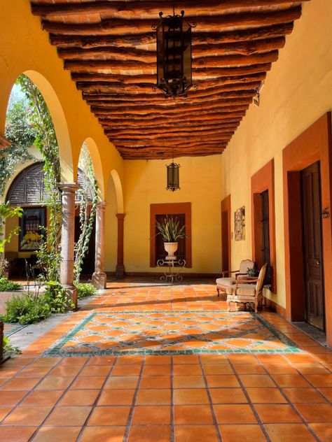 mexico Mexican House Design Exterior, Yellow Mexican House, Mexican Houses Aesthetic, Rich Mexican House, Small Hacienda Style Homes House Plans, Mexican Casita Hacienda Style, Mexican Houses Exterior Haciendas, Spanish Architecture Hacienda Style, Mexican Style Homes Exterior