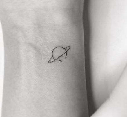 Minimalist Astronomy Tattoo, Cute Space Tattoos Simple, Minimal Galaxy Tattoo, Moon And Saturn Fine Line Tattoo, Saturn Line Tattoo, Mini Space Tattoo, Mini Planet Tattoo, Planet Small Tattoo, Saturn Small Tattoo