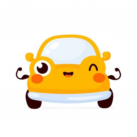 Cute happy strong yellow automobile car ... | Premium Vector #Freepik #vector #car #character #cartoon #cute Cute Cars Drawing, Cute Car Drawings, Cute Car Drawing, Cute Car Illustration, Car Cartoon Drawing, Cute Car Cartoon, Car Cartoon Cute, Muscle Cartoon, Rakhi Message