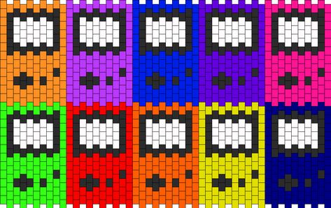 Kandi Tie Pattern, Invader Zim Kandi Pattern, Kandi Gameboy, Kandi Bag Pattern, Kandi Gameboy Pattern, Cuff Pattern Kandi, Kandi Jewelry, Fest Ideas, Kandi Beads