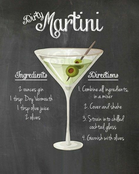 Kitchen Art Wall Decor, Dirty Martini Recipe, Kitchen Art Wall, Martini Ingredients, Cocktail Martini, Recipe For Teens, Dry Martini, Watermelon Lemonade, Martini Recipes