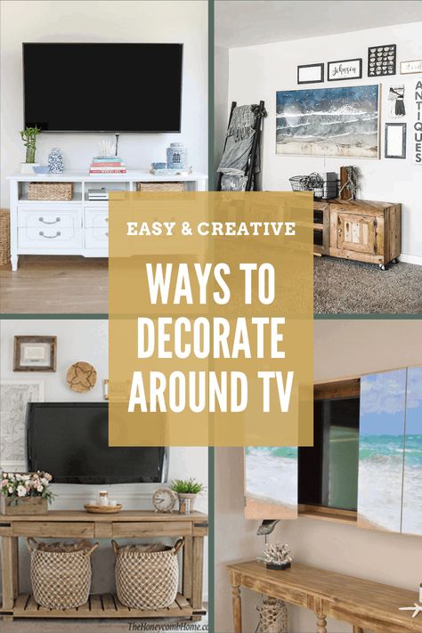 Console Table Under Tv, Decorate Around Tv, Under Tv Decor, Above Tv Decor, Decor Above Tv, Mounted Tv Decor, Decor Under Tv, Tv Wall Unit Designs, Decorating Around A Tv