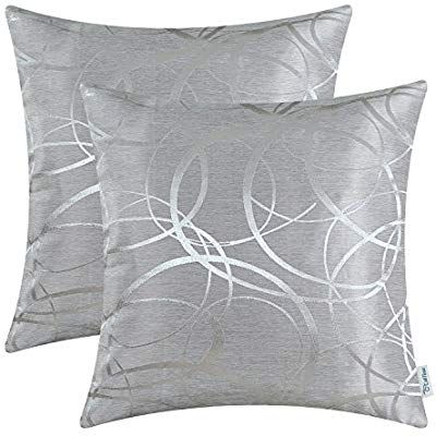 CaliTime Cushion Covers Pack of 2 Throw Pillow Cases Shells for Couch Sofa Home Decor Modern Shining & Dull Contrast Circles Rings Geometric 50cm x 50cm Silver Gray Silver Throw Pillows, Grey Cushion Covers, Geometric Cushions, Grey Pillows, Classic Bedroom, 16x16 Pillow Cover, Grey Cushions, Sofa Home, Couch Sofa