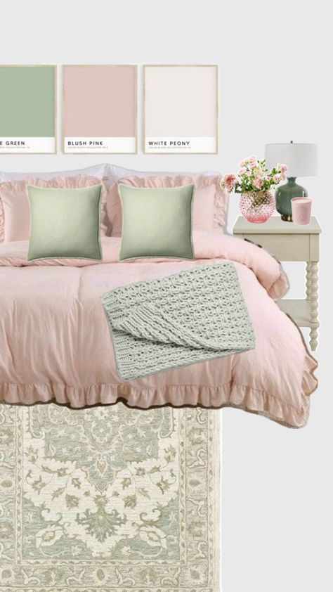 Pink bedroom, green bedroom, pink and green bedroom, pink and green aesthetic Pink And Green Bedroom, Pink And Green Aesthetic, Pink Green Bedrooms, Sage Bedroom, Bedroom Pink, Sage Green Bedroom, Green Bedroom, Pink Bedrooms, Cute Room Ideas