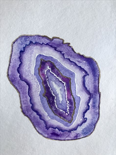 Purple Agate Geode Watercolor - by me- Teresa Tautfest Agate Drawing, Crystals Drawing, Stone Drawing, Crystals Watercolors, Geode Crystals, Agate Art, Crystal Drawing, Geode Art, Gemstone Art