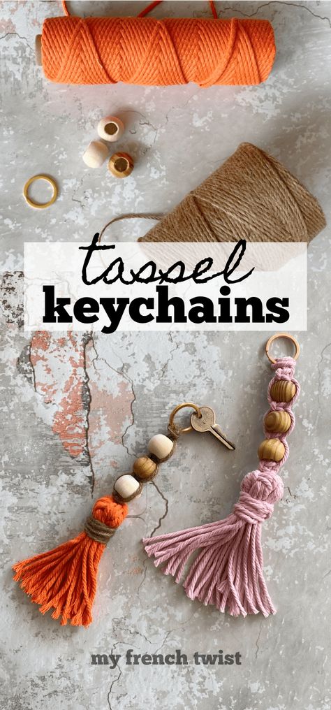 diy tassel keychains - My French Twist Tassel Keychain Diy, Mops Crafts, Bookmark Diy, Keychain Craft, Boho Keychain, Tassel Keyring, Christmas Stocking Pattern, Diy Tassel, Macrame Patterns Tutorials