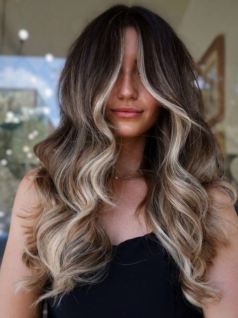 Blonde Money Piece On Dark Hair, Money Piece On Dark Hair, Money Piece Hair Ideas, Blonde Money Piece, Money Piece Hair, Blonde Foils, Brown Hair Ideas, Money Pieces, Dark Blonde Hair Color