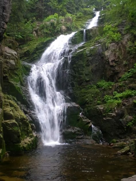 Nature. Self care. Waterfalls. Travel. Re. by JZ.  📸 by JZ 📍Poland Waterfalls Aesthetic, Waterfalls Pictures, Rainforest Waterfall, Poland Nature, Waterfall Aesthetic, Waterfall Background, River Waterfall, Winding River, Nature Waterfall