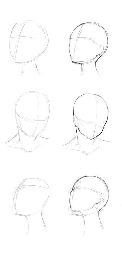 Head Anatomy Step By Step, Drawing Different Head Angles, Easy Head Tutorial Drawing, Easy Sketches For Practice, Easy Sketch Practice, How To Draw Different Head Angles, Head Art Reference Drawing, Angles For Drawing, Anime Head Practice