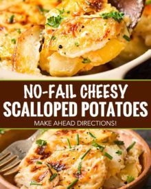 Cheesy Scalloped Potatoes (No Fail Recipe!) - The Chunky Chef Cheese Garlic Sauce, Kinds Of Potatoes, Scalloped Potatoes Crockpot, Scalloped Sweet Potatoes, Cheesy Scalloped Potatoes, Scalloped Potato, The Chunky Chef, Chunky Chef, Au Gratin Recipes