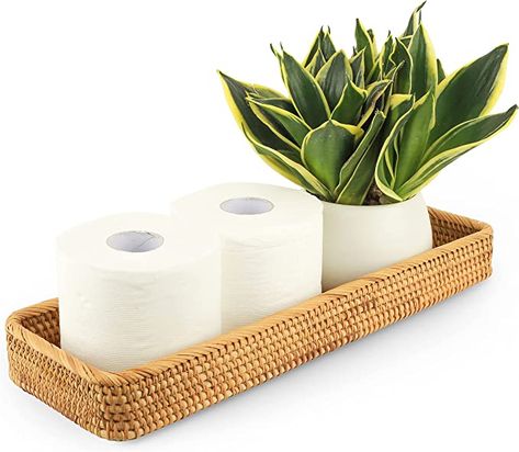 Amazon.com: CELEZAR Rattan Toilet Tank Basket Woven Guest Towel Holder Decorative Wicker Tray 17" x 6" x 2" for Serving Bread or Shelves Bathroom Counter Organizers and Storage (17 x 6 x 2 inches, Honey Brown) : Home & Kitchen Toilet Tank Basket, Bathroom Counter Storage, Bathroom Trays, Bathroom Counter Organization, Guest Towel Holder, Bathroom Vanity Tray, Shelves Bathroom, Counter Organization, Rattan Tray