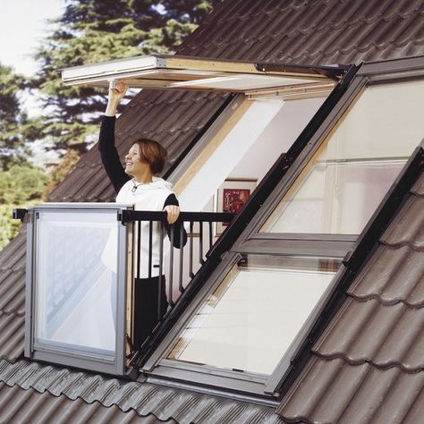 Step Outside Your Attic With This Window That Transforms Into A Balcony Skylight Window, Garage Loft, Balcony Window, Attic Window, Attic Loft, Shop Barndominium, Attic Conversion, Attic Design, Attic Bathroom