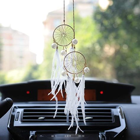 Double Dreamcatcher, Dream Catcher For Car, Turquoise Dream Catcher, Amazonite Bead Bracelet, Car Hanging Accessories, Beautiful Feathers, Beautiful Dream Catchers, Accessory Design, Small Dream Catcher