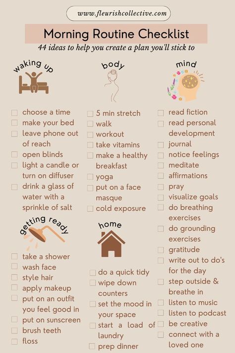 morning routines Motivasi Diet, Morning Routine School, Daily Routine Planner, Morning Routine Checklist, Grounding Exercises, Routine Checklist, A Morning Routine, Healthy Morning Routine, Self Care Bullet Journal