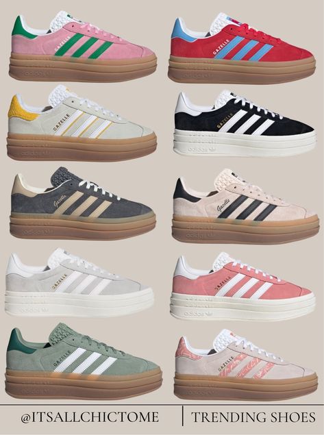 Shop Gazelle Bold Shoes and other curated products on LTK, the easiest way to shop everything from your favorite creators. Gazzels Shoes, Gazzeleadidas Shoes, Gazelle Adidas Platform, Cool Girl Shoes, Adidas Bold Gazelle, Gazelle Bold Shoes Outfit, Adidas Giselle, Gazelle Shoes Outfit, Bold Gazelle