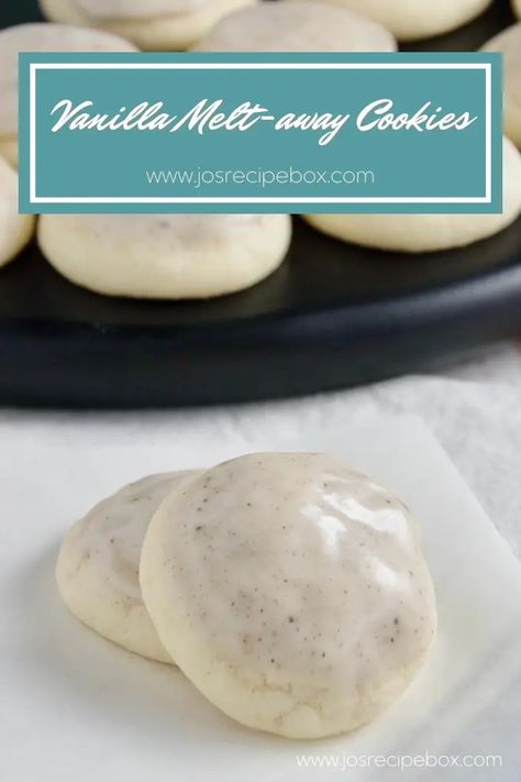 Vanilla Melt-away Cookies Melt A Way Cookies, Vanilla Meltaway Cookies, Melt A Way Cookies Recipe, Vanilla Bean Dessert Recipes, Melt Aways Cookies, Cream Cheese Meltaway Cookies, Melting Cookies, Meltaway Cookies Recipe, Vanilla Bean Cookies