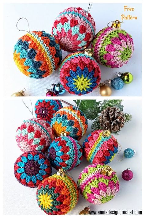 Christmas Granny Baubles Free Crochet Pattern Crochet Cocoon Pattern, Granny Christmas, Crochet Christmas Ornaments Free, Crochet Sun, Crochet Ornament Patterns, Christmas Crochet Patterns Free, Crochet Sun Hat, Crochet Decor, Crocheting Patterns