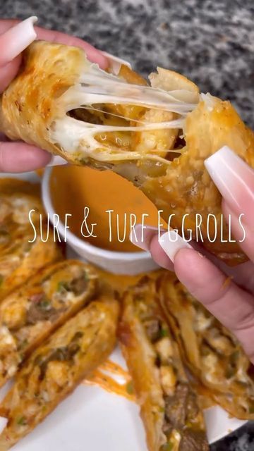 Surf And Turf, Egg Roll Recipes, Egg Roll, Dinner Options, Cajun Recipes, Egg Rolls, Appetizers For Party, Home Cooking, Seafood Recipes