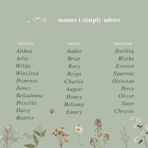 Names I Adore Aesthetic, Cottagecore Name Ideas, Names That Mean Nature, Names That Mean Flower, Goblincore Names, Cottagecore Baby Names, Fairycore Names, Pretty Names For Girls Ideas, Pretty Girl Names Aesthetic