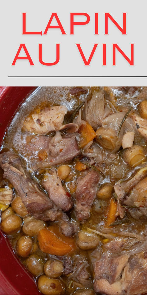 This delicious lapin au vin is inspired by the ubiquitous French classic coq au vin. The only real difference is a change of protein, but if you are a fan of the chicken version, you’ll love the rabbit version as well. This rabbit wine stew is a comforting meal perfect for those chilly autumn nights with friends.  #rabbit #rabbitrecipes #stew #stewideas #tasty #bestrecipes #rabbitstew French Rabbit Stew, Cocovan Coq Au Vin, Rabbit Stew Crockpot, Rabbit Recipes For Dinner, French Rabbit Recipe, Rabbit Recipes Easy, Instant Pot Rabbit, Crockpot Rabbit Recipe, Coq Au Vin Slow Cooker