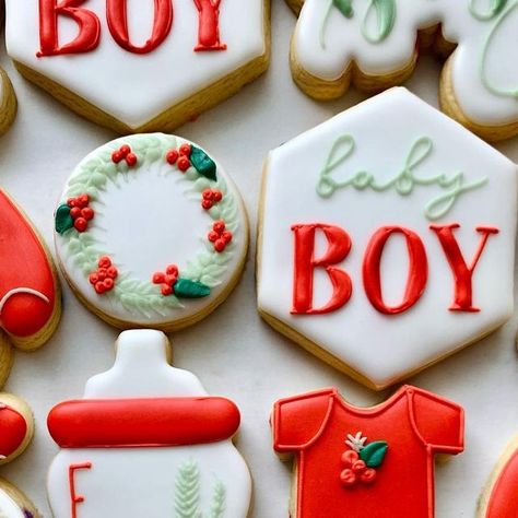 Christmas Themed Baby Shower Ideas Boy, Baby Shower Ideas Christmas Theme, Christmas Baby Shower Ideas For Boys, Holiday Baby Shower Ideas, Christmas Baby Shower Cookies, Baby Shower Christmas Theme, Christmas Baby Shower Cake, Christmas Baby Shower Food, Christmas Themed Baby Shower Ideas