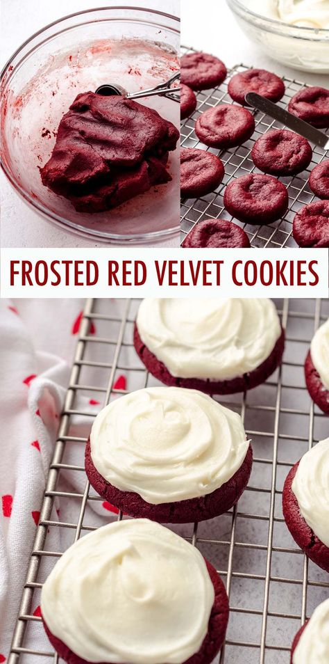 Cafe Van, Red Velvet Cookie Recipe, Cookies With Cream Cheese Frosting, Aesthetic Baking, Cookies With Cream Cheese, Crumble Cookie, Cookie Recipes From Scratch, Dip Easy, Dessert From Scratch