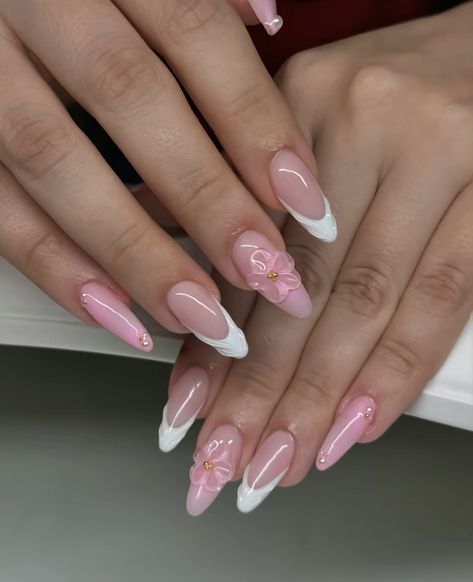 Jelly Flower Nails, Paznokcie Hello Kitty, Cruise Nails, Kutek Disney, Milky Nails, Nagel Tips, Girly Acrylic Nails, Makijaż Smokey Eye, Almond Acrylic Nails