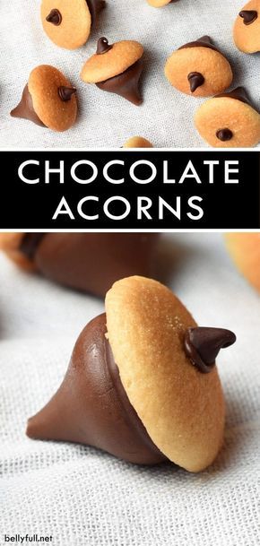 Nilla Wafer Acorns, Chocolate Acorns Hershey's Kisses, Fall Treats No Bake, No Bake Finger Desserts, Thanksgiving Kid Desserts Easy, Thanksgiving Chocolate Dessert Ideas, Preschool Thanksgiving Treats, Mini Desserts Thanksgiving, Easy Holiday Treats Thanksgiving