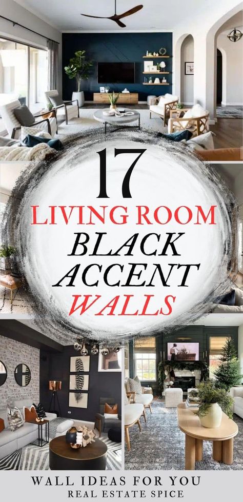 17 Chic Black Accent Wall Ideas For The Living Room Living Room Black Accent Wall, Dark Accent Wall Living Room, Black Accent Wall Ideas, Black Accent Wall Living Room, Black Walls Living Room, Creative Living Room Ideas, Black Accent Wall, Dark Accent Walls, Accent Wall Design