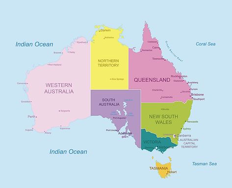 Australia Maps & Facts - World Atlas Peta Australia, Facts About Australia, Australia School, Map Australia, Australia Capital, Tasmania Hobart, Map Of Australia, Tropic Of Capricorn, Australian Capital Territory