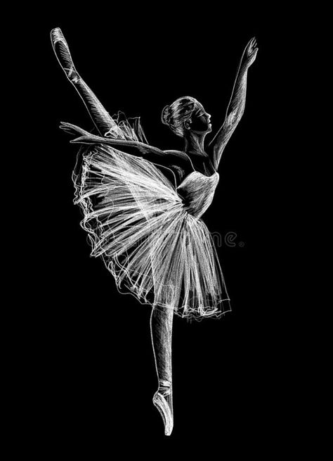 Fashion Illustration On Black Paper, Drawing Ideas With Black Background, Classic Dance Drawing, White On Black Illustration, Black Ballerina Drawing, Art With Black Paper, Classical Dance Drawing Pencil Sketch, White On Black Art Drawing, Drawing On Black Paper Ideas