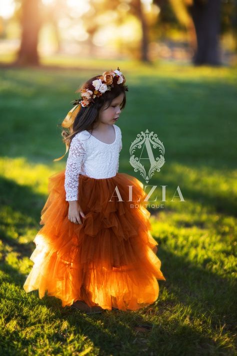 Fall Wedding Junior Bridesmaid Dresses, Rustic Boho Flower Girl Dress, Burn Orange Flower Girl Dress, Flower Girl Copper Dress, Flowergirls Dress Fall, Flower Girl Fall Dresses, Flower Girl Dresses Terracotta, Flower Girl Fall Wedding, Terracotta Flower Girl Dress