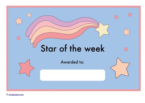 Stars Of The Week, Star Of The Week Ideas Kindergarten, Star Of The Week Ideas, Star Of The Week Poster Ideas, Star Of The Week Certificate, School Award Certificates, Certificate Ideas, Classroom Awards, Kids Awards