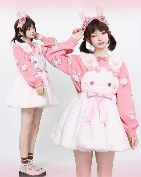 Bunny Clothes Aesthetic, Kawaii Bunny Outfit, Bunny Outfit Cute, How To Style Pink Skirt, Pink Cute Clothes, Bunny Outfit Aesthetic, Bunny Themed Outfit, Bunny Inspired Outfit, Cute Pink Fits