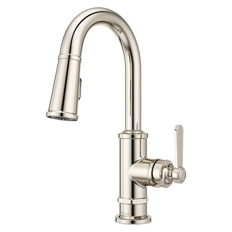 Polished Nickel Port Haven GT572-TDD 1-Handle Pull-Down Bar/Prep Kitchen Faucet | Pfister Faucets Rustic Modern Industrial, Traditional Kitchen Designs, Polished Nickel Faucet, Chrome Kitchen Faucet, Kitchen Faucet With Sprayer, Traditional Kitchen Design, Bar Faucet, Advanced Ceramics, Single Handle Kitchen Faucet