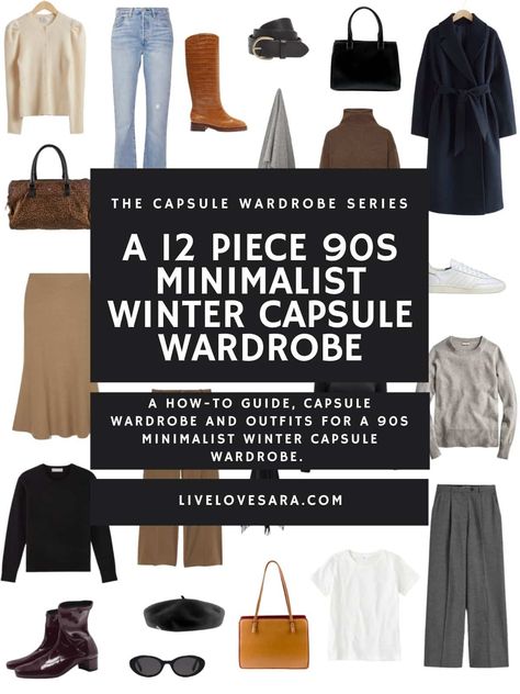 A 12 Piece 90s Minimalist Winter Capsule Wardrobe - livelovesara Winter Capsule Wardrobe Travel, Minimalist Winter Wardrobe, Clothes Capsule Wardrobe, 90s Minimalism, Winter Basics, Brown Turtleneck Sweater, Minimalist Winter, Travel Capsule Wardrobe, Winter Capsule