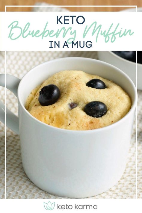 A simple, quick recipe for a keto blueberry muffin that doesn’t involve large amounts of specialty flours or dirty dishes! It's made in a mug in 10 minutes! Enjoy for breakfast or an easy low carb dessert. Muffin Mug Recipe, Cinnamon Roll Loaf, Low Carb Blueberry Muffins, Keto Blueberry Muffins, Low Carb Desserts Easy, Healthy Low Fat Recipes, Muffin In A Mug, Keto Blueberry, Low Carb Soup Recipes