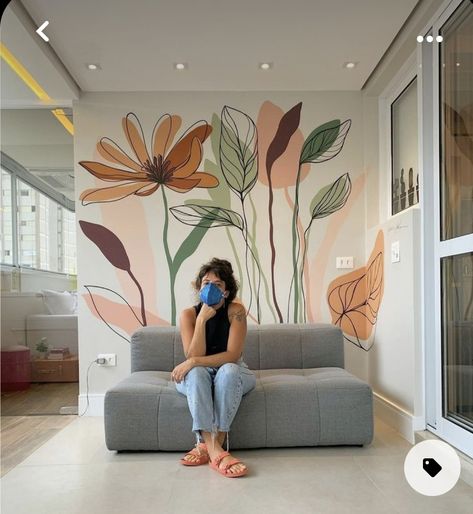 Living Room Wall Painting Designs, Reading Nook Mural, Wall Design Painted Art, Botanical Wall Mural, Home Wall Painting, Wall Murals Diy, Diy Wall Painting, Bedroom Murals, Wall Painting Decor