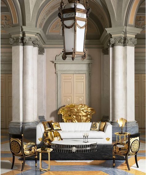 Versace Home Decor, Versace Furniture, White Leather Couch, Contemporary Hallway, Armani Hotel, Versace Home, Leather Couch, Elegant Furniture, Bad Design