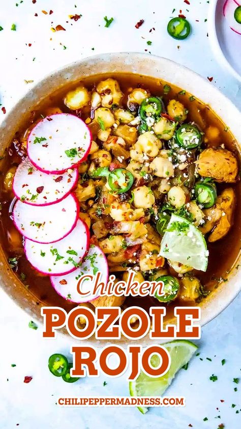 Chicken Pozole Rojo, Easy Pozole Recipe, Pasole Recipe, Posole Recipe Chicken, Pozole Rojo Recipe, Chicken Pozole Recipe, Chicken Posole, Chicken Pozole, Delish Dinners