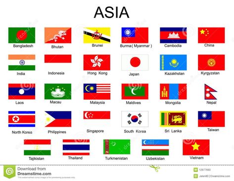 Illustration about List of all flags of Asian countries. Illustration of gaza, india, hong - 12977660 Asian Country Flags, World Flags With Names, All World Flags, Asian Flags, Countries Of Asia, World Map With Countries, Asian Continent, Asia City, Patriotic Symbols