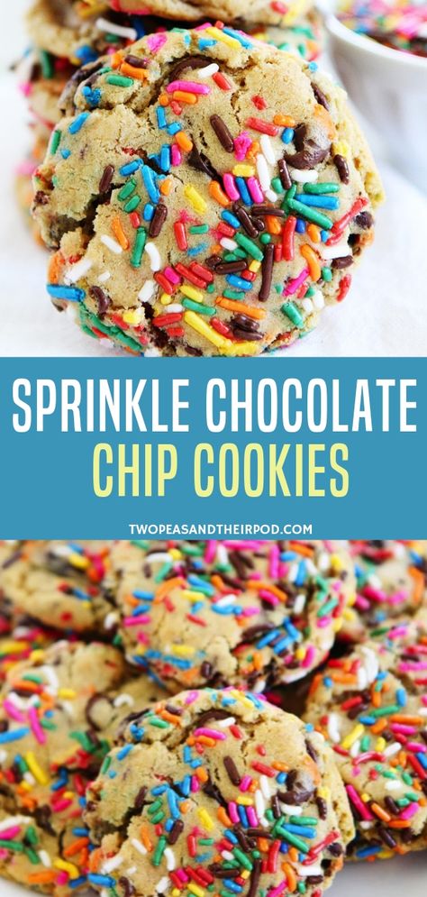 Make your chocolate chip cookies more festive by adding sprinkles! These cookies are for birthdays, holidays, or any parties. Choose your sprinkles according to the occasion. This recipe is super fun, I’m sure your kids will love this sugary treat! Cookie Recipes For Kids, Sprinkle Cookies, Cookies For Kids, Best Cookie Recipes, Baking With Kids, Birthday Food, Easy Cookie Recipes, Homemade Chocolate, Easy Cookies