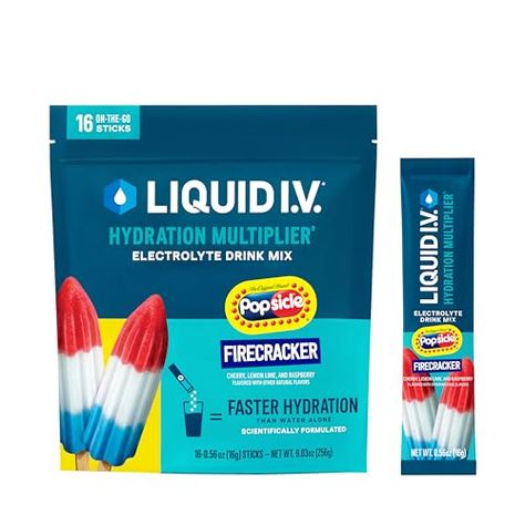 Liquid I.V.® Hydration Multiplier® - Popsicle Firecracker - Hydration Powder Packets | Electrolyte Powder Drink Mix | Convenient Single-Serving Sticks | Non-GMO | 16 Servings (Pack of 1) Hydration Multiplier, Liquid Iv, Electrolyte Powder, Powder Drink, Nutrition Drinks, Electrolyte Drink, Cherry Tart, Sports Drink, Single Serve